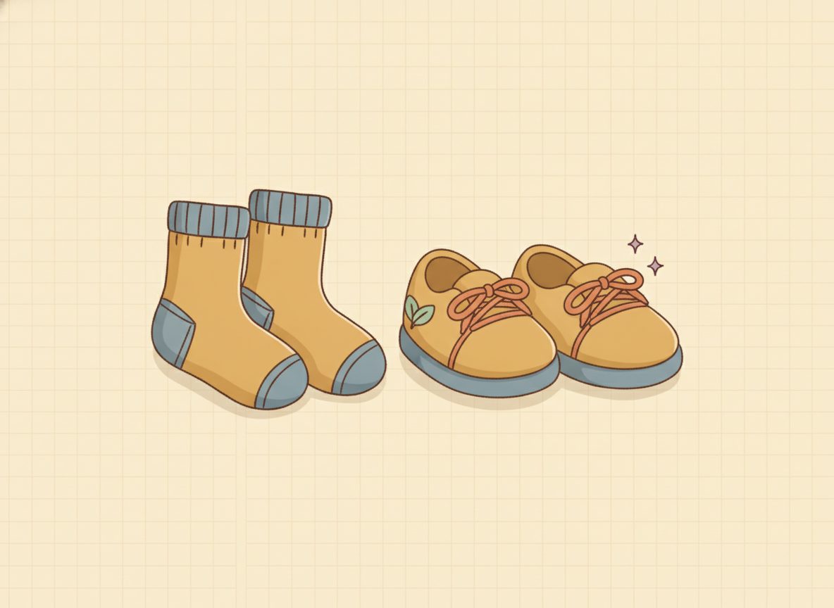 Socks put on before shoes, picturing inverse steps undone in reverse order.