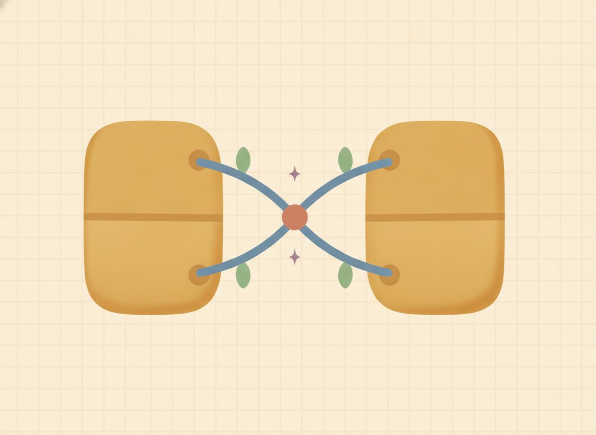 Two fractions linked by a crossing X, picturing cross-multiplication.