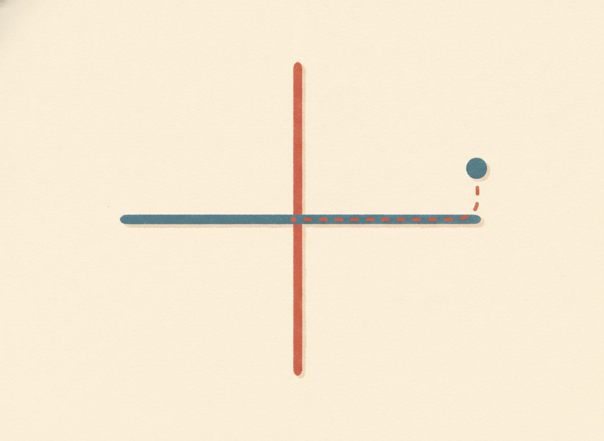 Two number lines crossing at the center, with a single dot reached by going across and then up.
