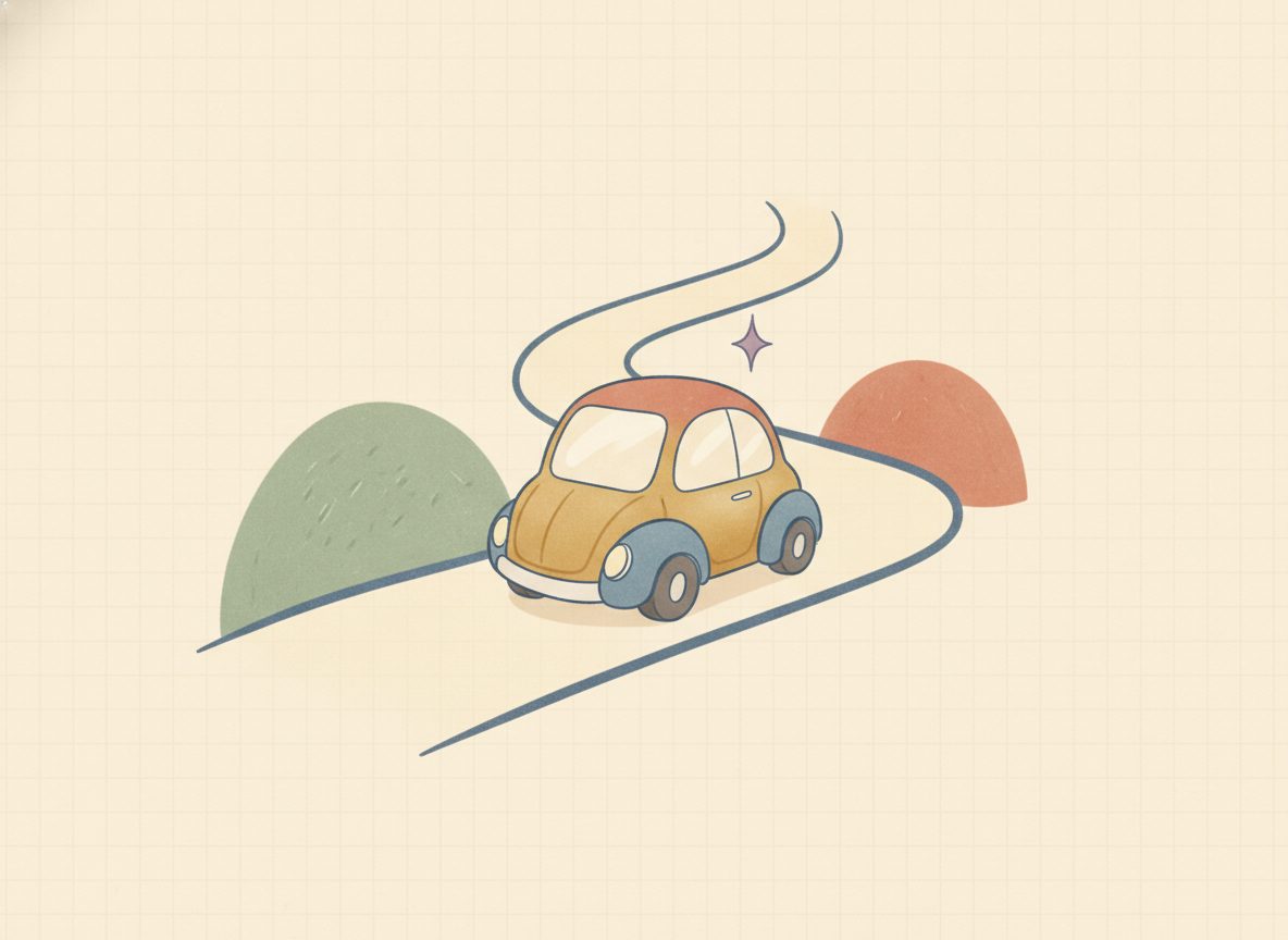 A small road trip, picturing distance as rate multiplied by time.