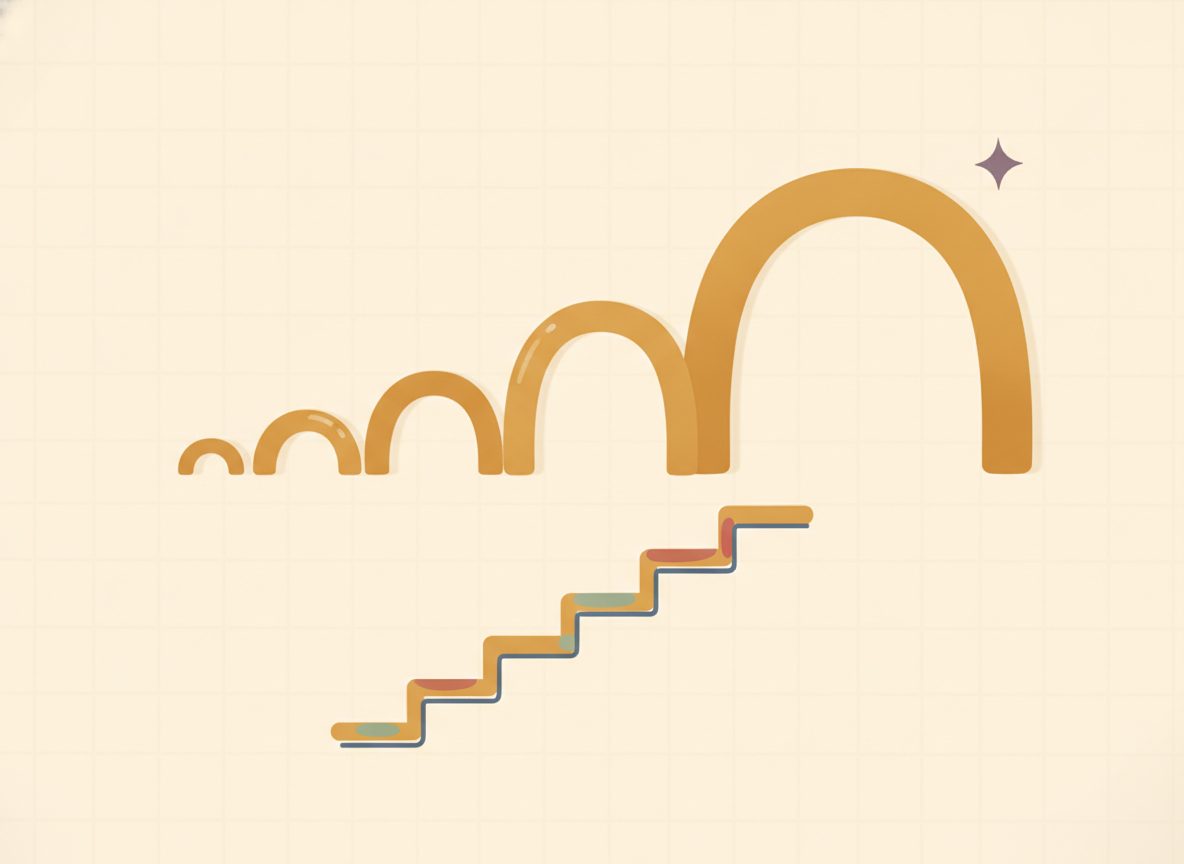 Evenly spaced steps beside doubling jumps, picturing arithmetic versus geometric growth.